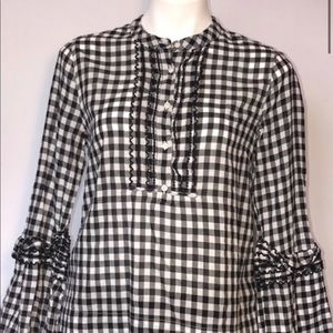 J Crew Buffalo plaid bell sleeve blouse size 8